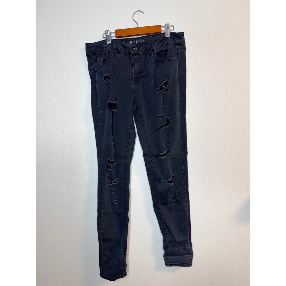 Empyre Tessa Skinny Jeans Womens 7 Black Distressed Ripped Denim Pants 29 Inseam